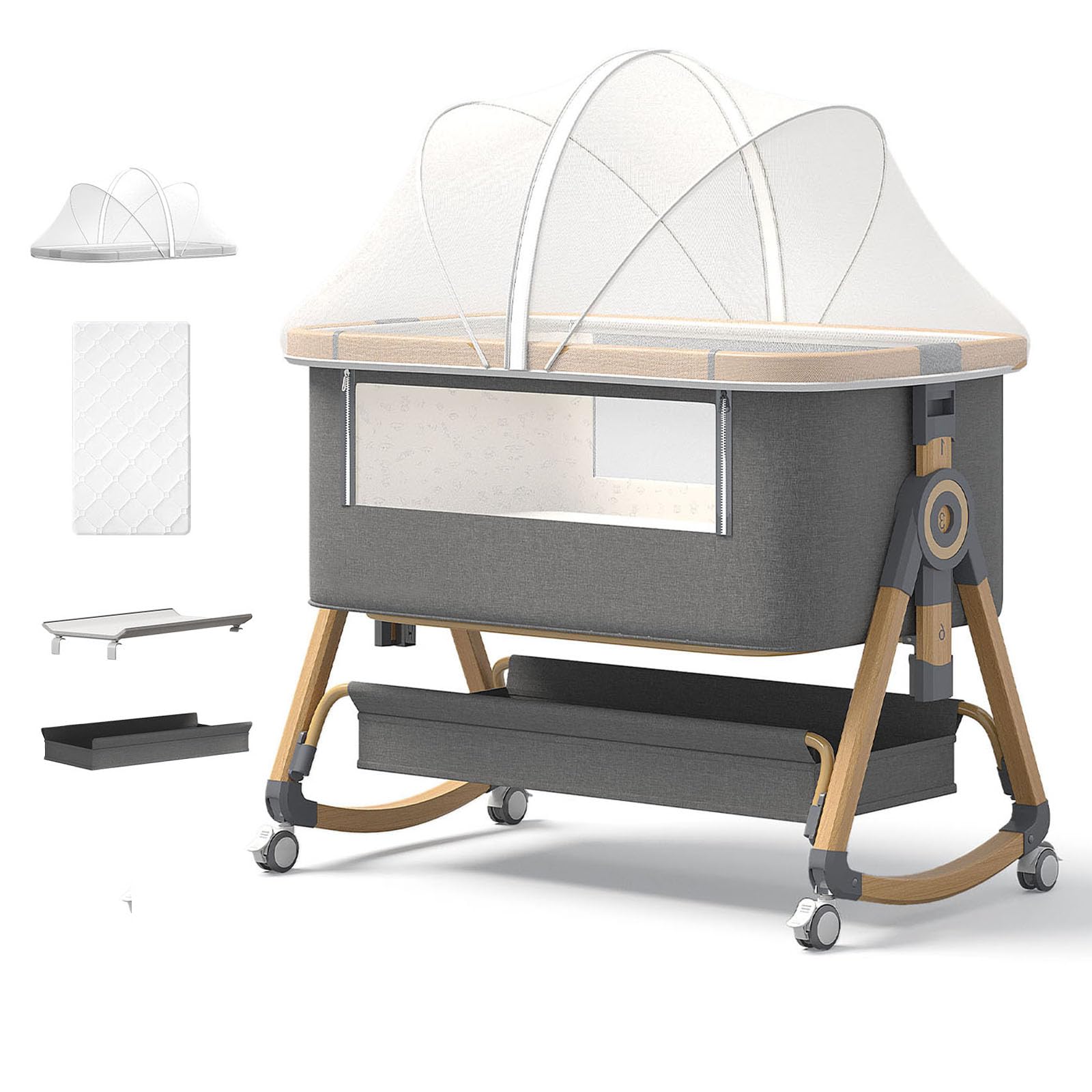 Jimberbay Baby Bassinet, 4 in 1 Bedside Cribs with 4D Air Fiber